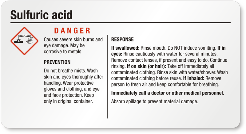 What is the SDS Hazard Statements for Sulfuric Acid?